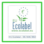 Eu ecolabel logo mit grünem blatt und blauen sternen auf der lösung glöckner green glanzwischpflege konzentrat