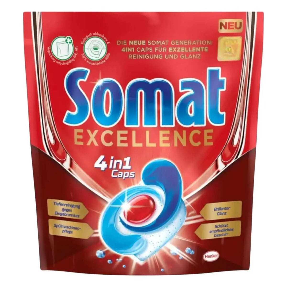 Somat spülmaschinen caps excellence 4in1 rote und blaue 4-in-1 kapseln in wiederverschließbarer verpackung