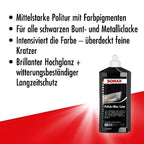 Schwarze sonax polish und wax color flasche 500ml mit weißem pumpspender zur autopolitur und wachspflege
