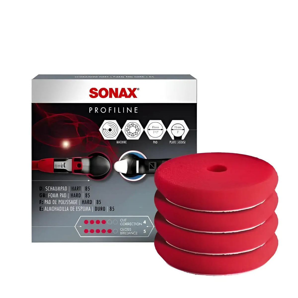 Rotes rundes sonax profiline schaumpad stapel aus schaumstoff polierpads für autofinish