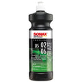 Schwarze kunststoffflasche mit weißem pumpspender sonax profiline 05 02 06 glaze für all-in-one politur 1l