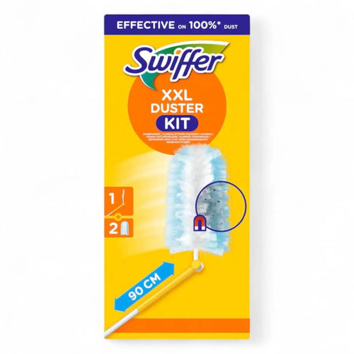 Swiffer xxl duster kit mit 90 cm handgriff und hellblauem, fluffigem staubfangtuch für effektive staubentfernung