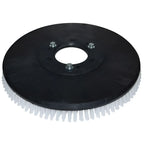 Schwarze tellerbürste aus kunststoff 490 515 mm mit weißen borsten und drei silbernen schrauben am mittleren radstern
