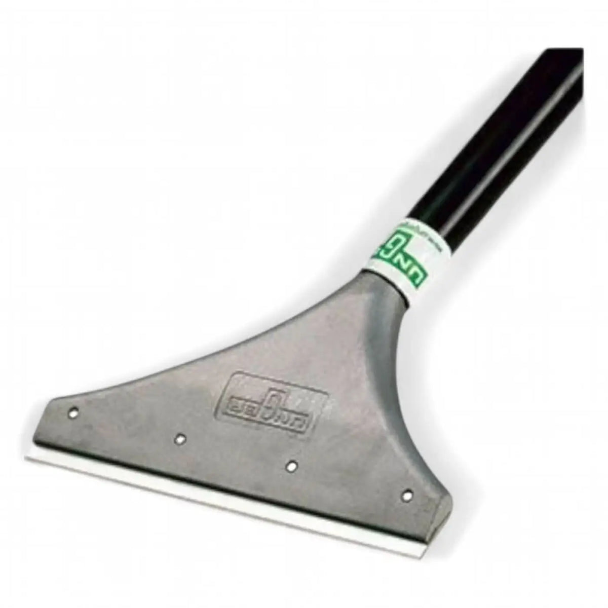 Unger bodenschaber schwer hdss0 mit schwarzem griff und metallischer dreiecksklinge mit drei montagebohrungen und logo