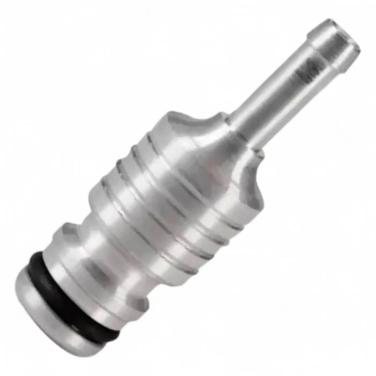 Silberner metallischer ungner filter anschluss 23236 mit geriffelter oberfläche und schwarzem gummidichtring