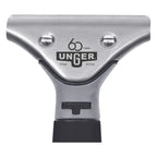 Silberner unger squeegee kopf zum 60 jahre jubiläum mit schwarzer gummikante und basis im unger glasreiniger set ak60y