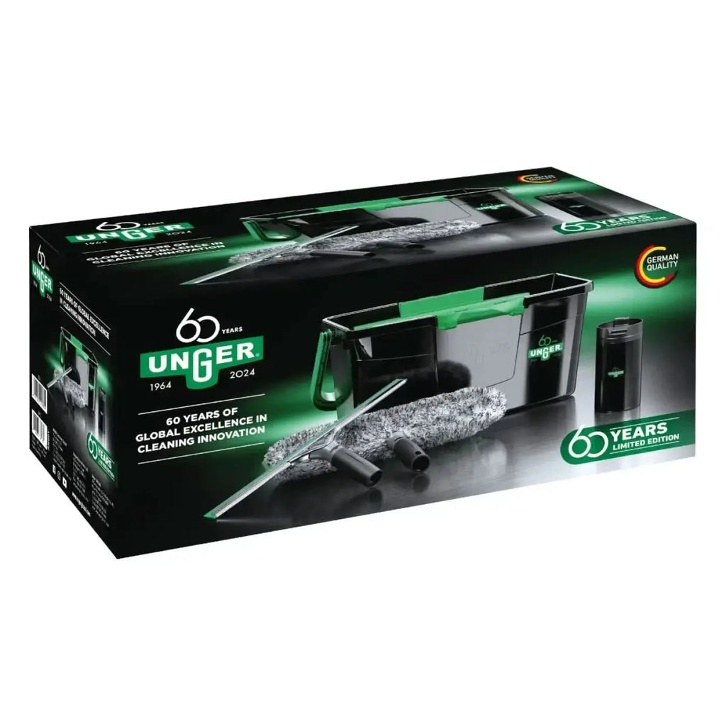 Unger glasreiniger-set 60 jahre limited edition grün und schwarz im einzelhandelspaket für fensterreinigung