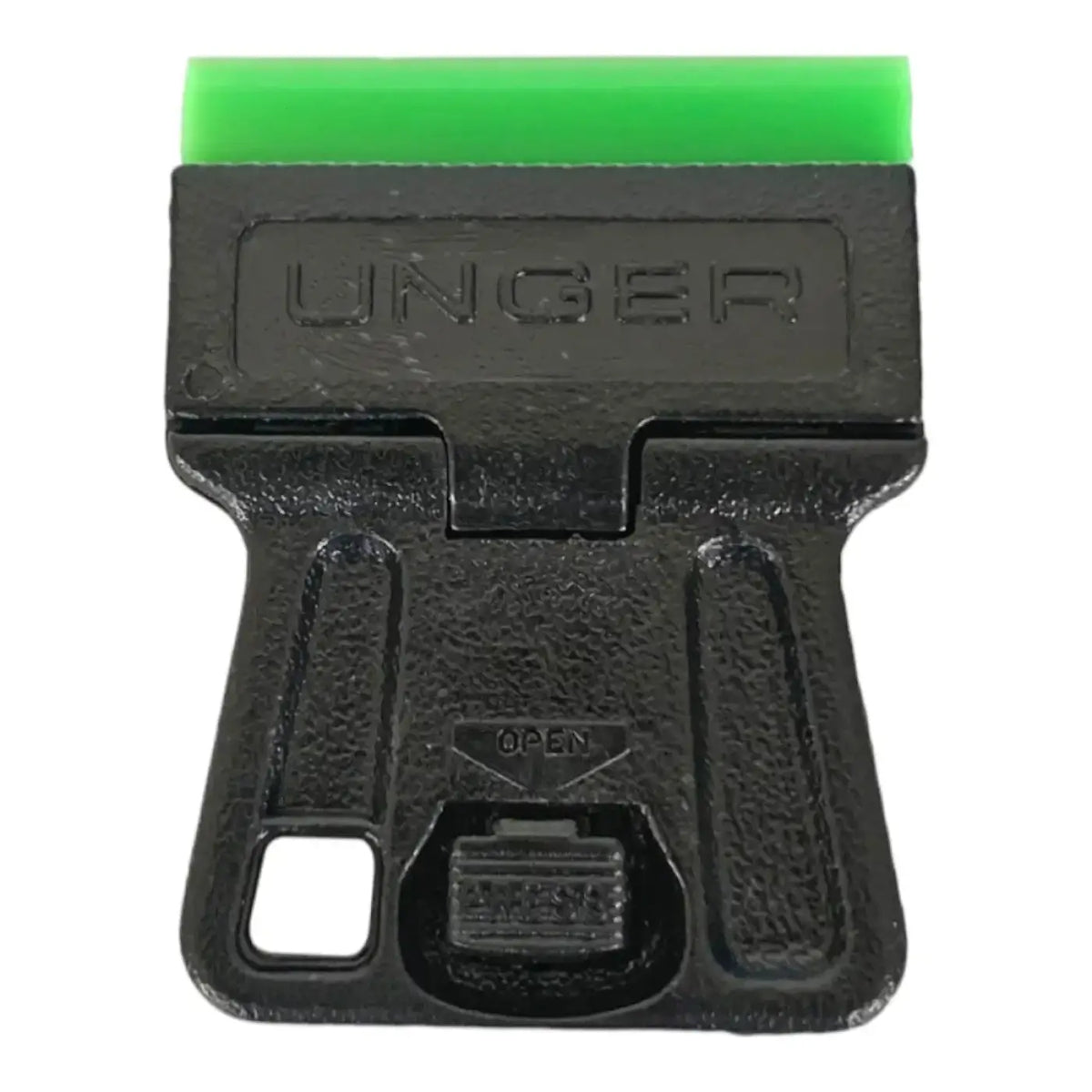 Unger green label minischaber mit schwarzem griff und hellgrüner plastikglasklinge für präzises reinigen