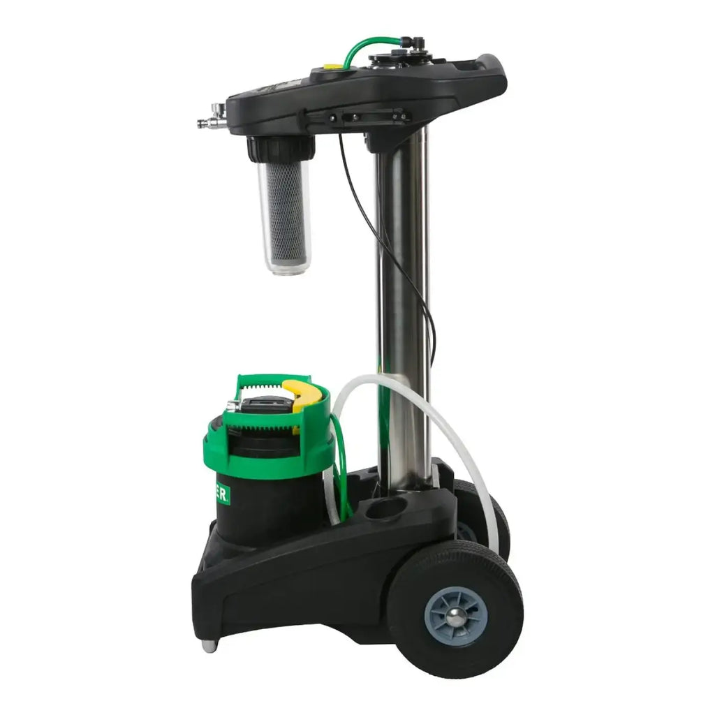 Unger hydropower nano filter komplett nanod mobile auto detailing maschine schwarz grün mit edelstahl säule transparentem filtergehäuse und rollenbasis
