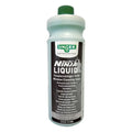 Eine durchscheinend hellgrüne plastikflasche mit grünem verschluss und schwarzem etikett des ung er ecotec ninja liquid fensterreinigungs-seife konzentrat 1l