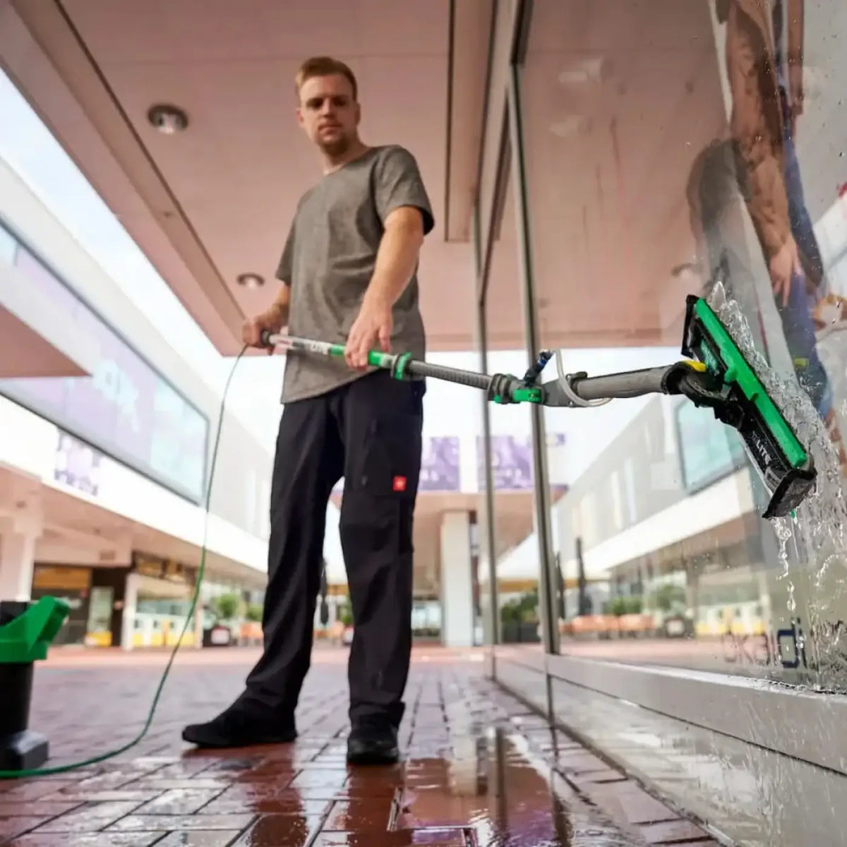 Unger nLite PowerPad griff mit mikrofasertuch grün und schwarz fensterreinigungsstab mit langem griff