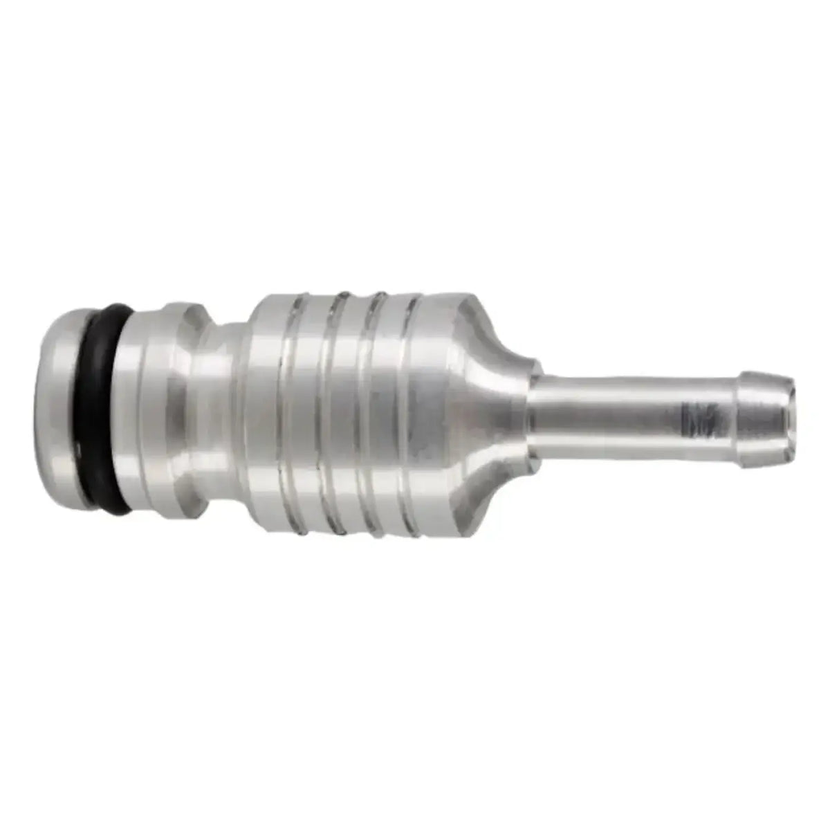 Silberner metallischer alu-gartenschlauchanschluss unger nlite mit schwarzer gummidichtung und geriffelter oberfläche