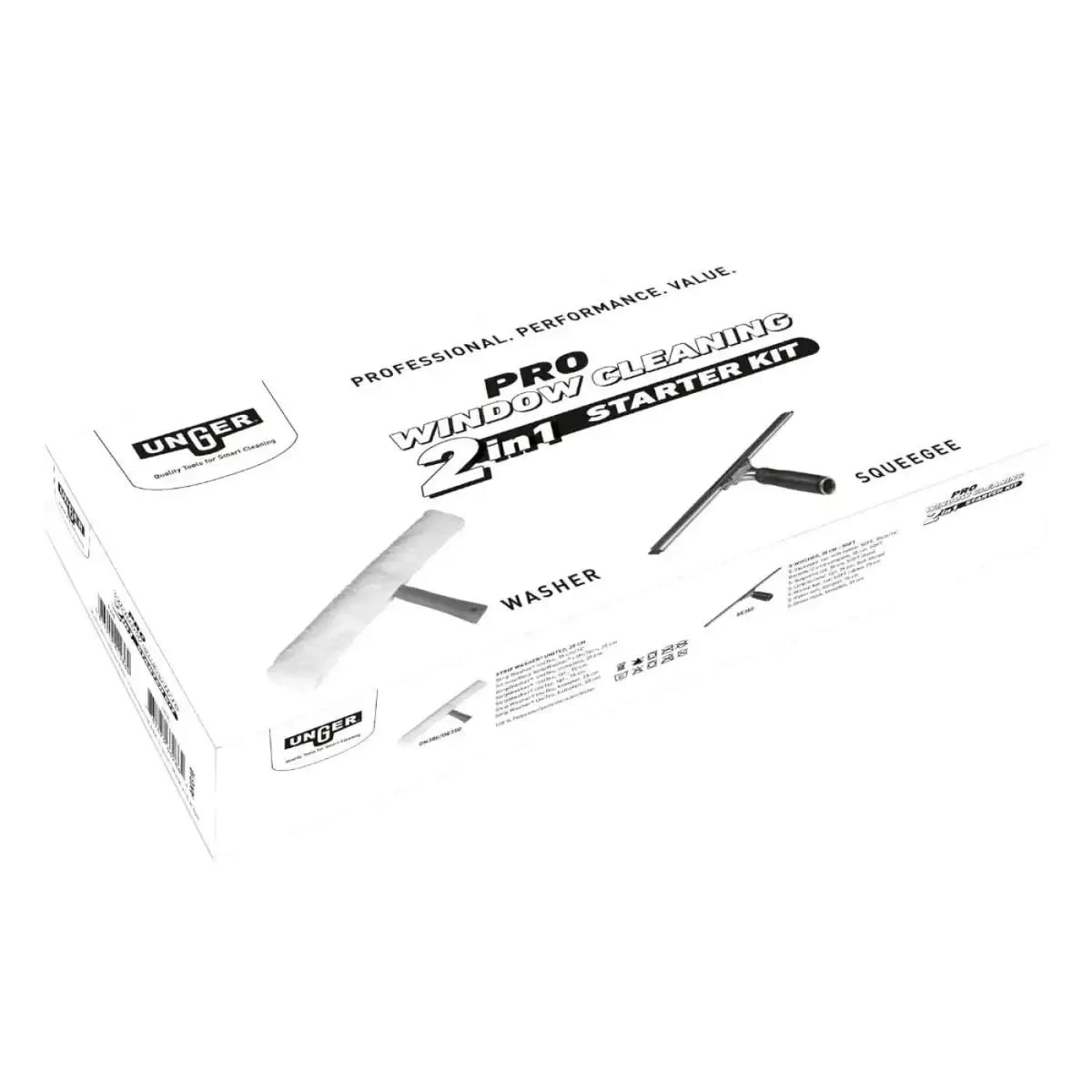 Weiße kartonverpackung für unter armour pro fensterreinigungs starterkit 2-in-1 im unger pro starter set akg10