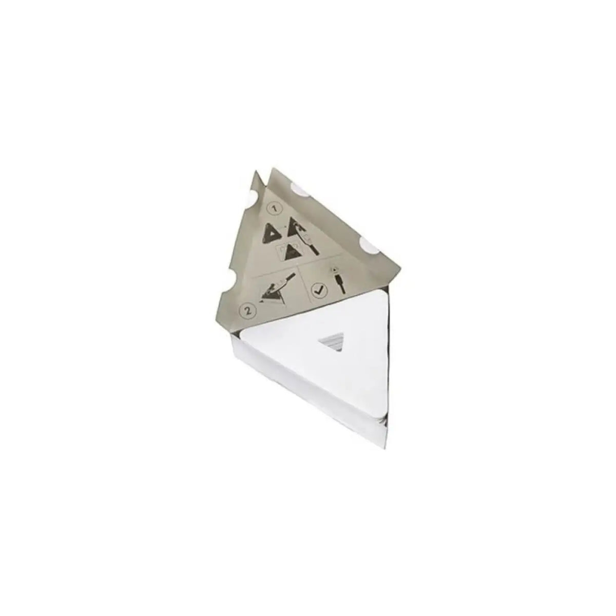 Ungers stingray quickpads dreieckiger metallischer karbid-schneideinsatz mit spiegelnder silberner oberfläche und bedruckten anleitungssymbolen