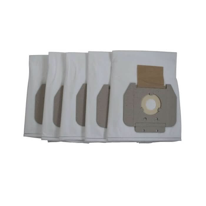 Weißpapier staubsaugerbeutel mit grauen kartonlaschen und zentraler rundöffnung für cleanfix s10+