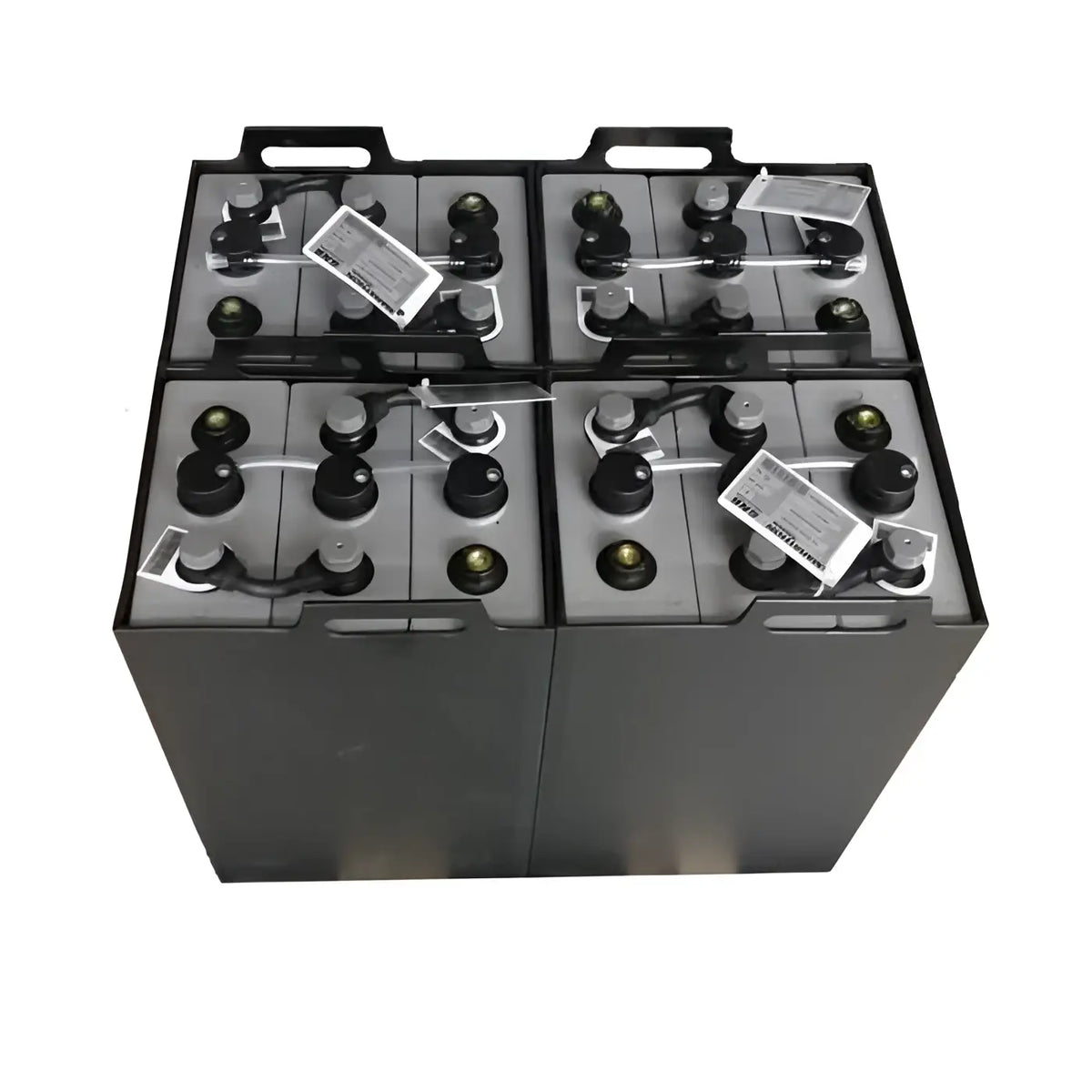 Schwarzer rechteckiger wetrok batterie gel 12v105ahc5 akku mit vier grauen zellen und schwarzen kappen