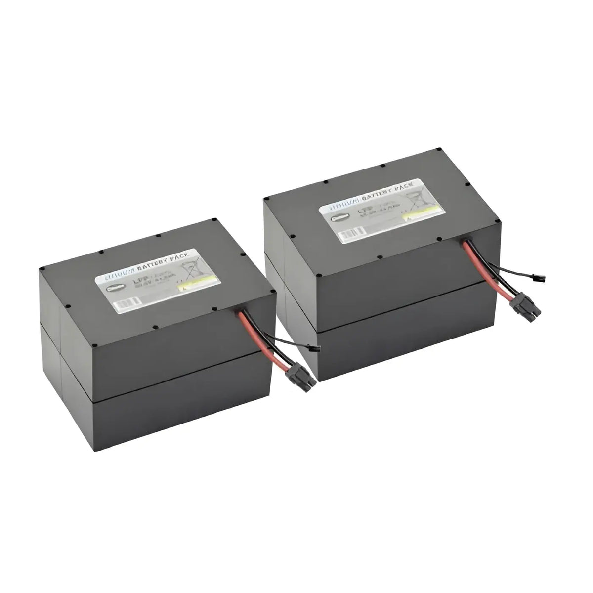 Schwarze rechteckige lithium-batteriepacks mit roten und schwarzen kabeln für wetrok batteriensatz li duomatic-serie