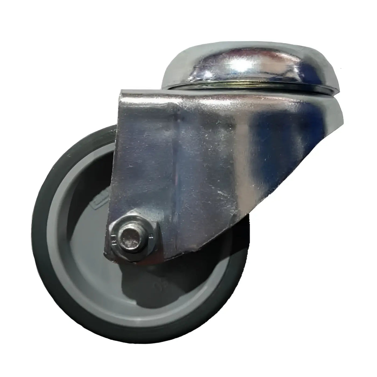 Wetrok doppellenkrolle tente 50/69 mit chrombezogener lenkrolle, schwarzem gummireifen und robustem metallbügel
