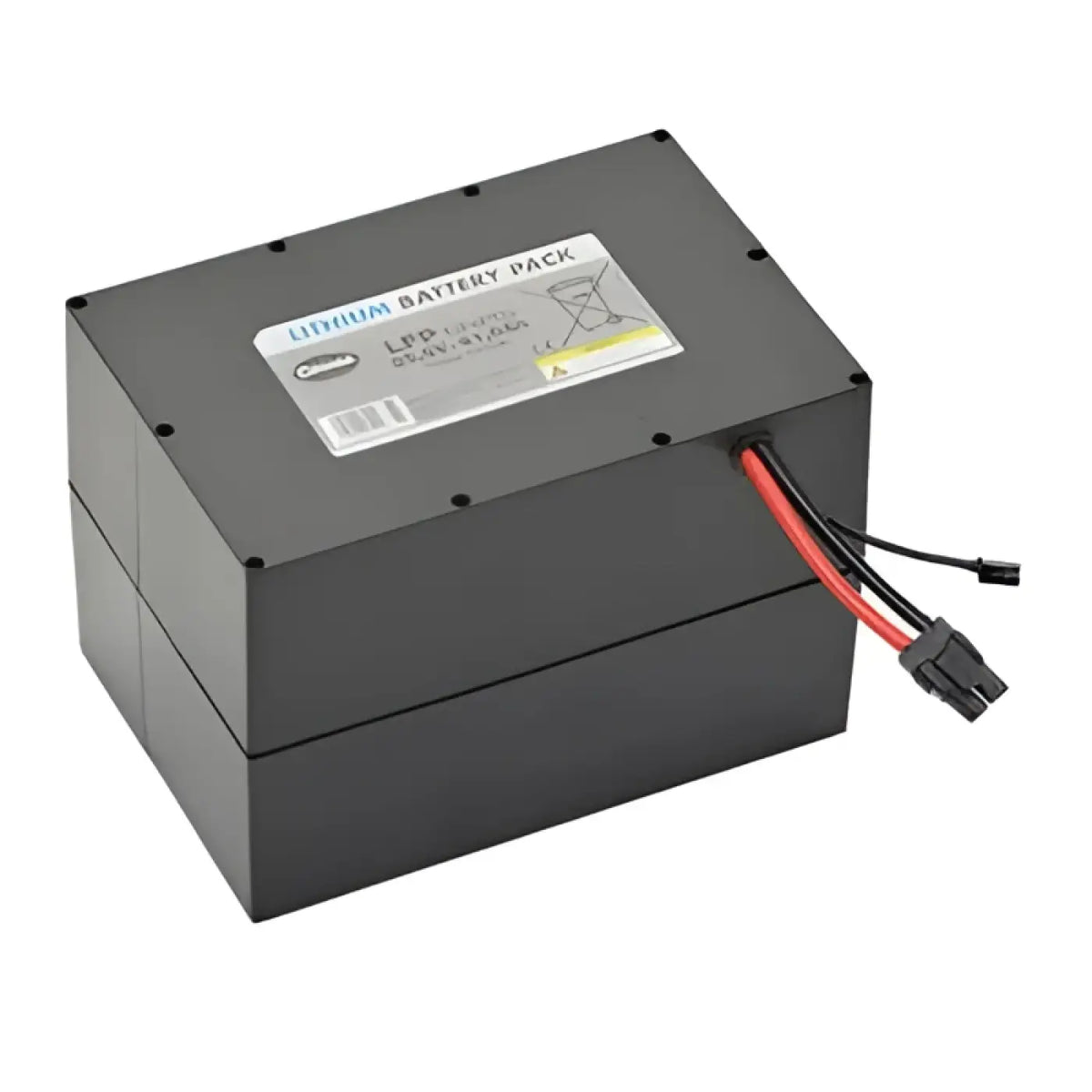 Schwarzer rechteckiger lithium-akku mit roten und schwarzen kabeln für wetrok duomatic endurer 60 standard pack
