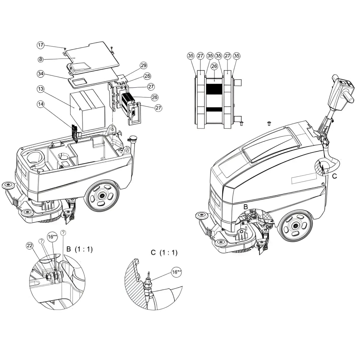 Nasswischmaschine wetrok e-board für discomatic mambo mit ergonomischem design und robustem metallgehäuse