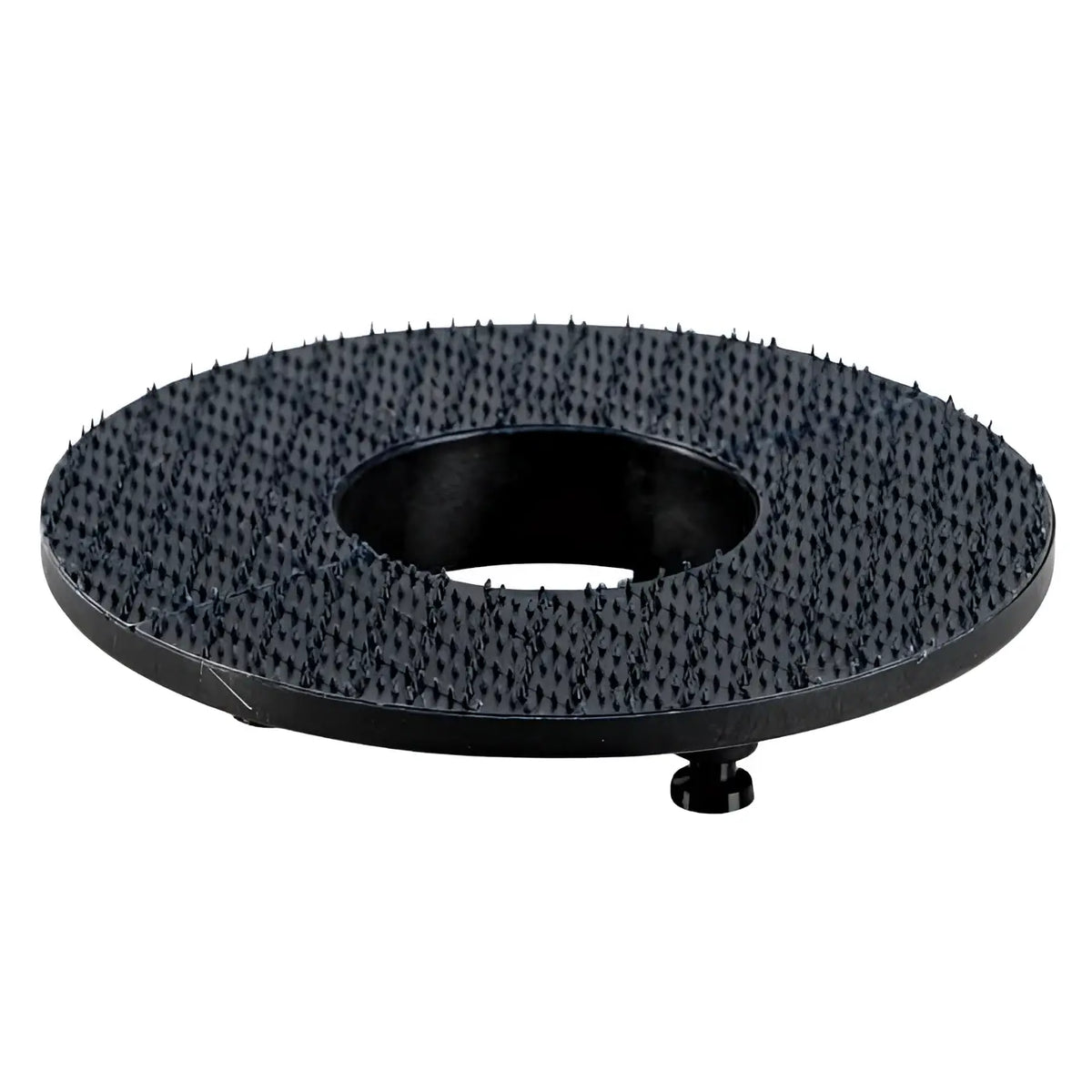 Schwarze runde saugnapfbasis mit strukturierter stachelohoberfläche und mittigem loch für wetrok pad-antriebsscheibe 33 cm