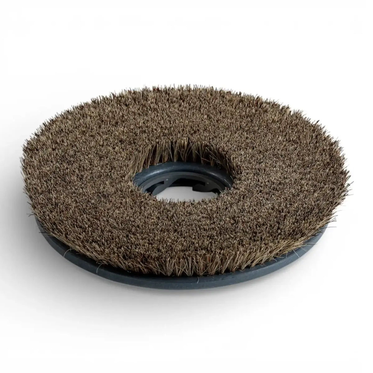 Braune bristenbodenbürste mit schwarzem kunststoffsockel und mittigem montage ring wetrok polierbürste 43cm 17 zoll