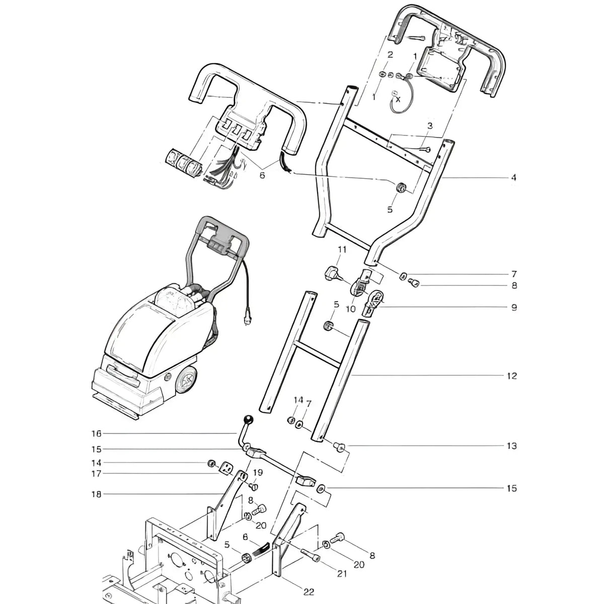 Schwarz-grauer metallbodenpolierer wetrok sterngriff m6 extravac 340 mit griff, rollen und motorabdeckung