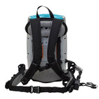 Wetrok portavac comfort int rucksackstaubsauger in grau und türkis mit schwarzen verstellbaren trägern und mesh-polsterung auf der rückseite