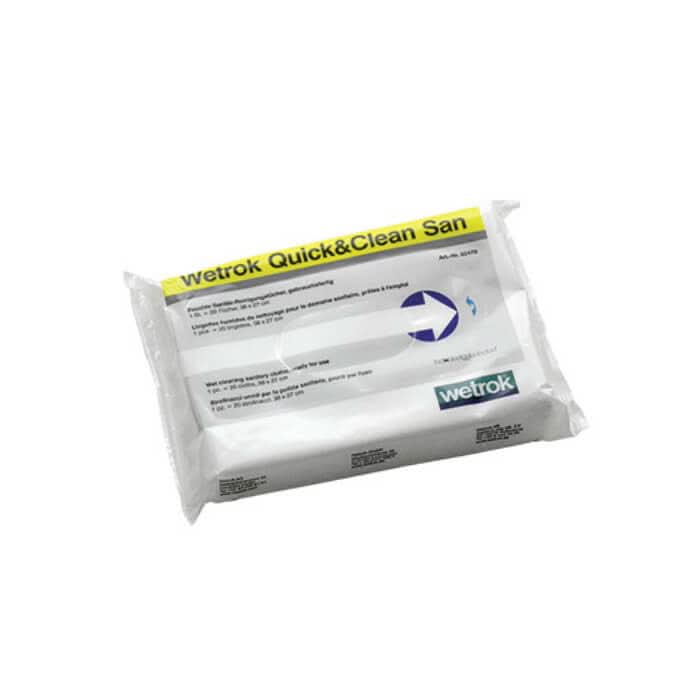 Wetrok quick&clean san reinigungstücher in weiß-gelber plastikverpackung zur sanitärreinigung
